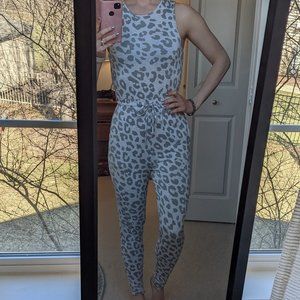 Gray and White Leopard Print Jumpsuit